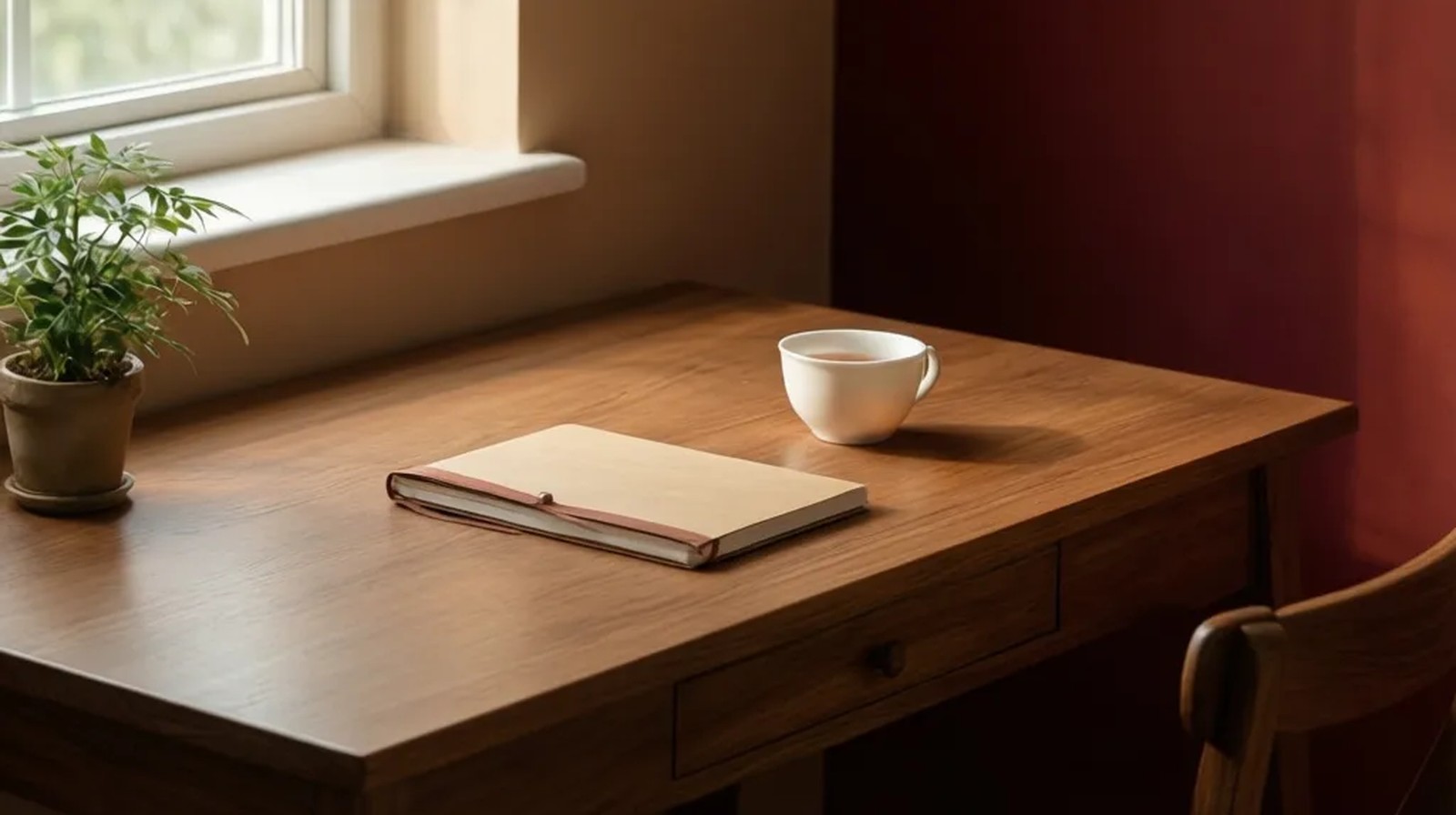 Pessoa de costas em cômodo japonês com tatame, mesa baixa e luz suave